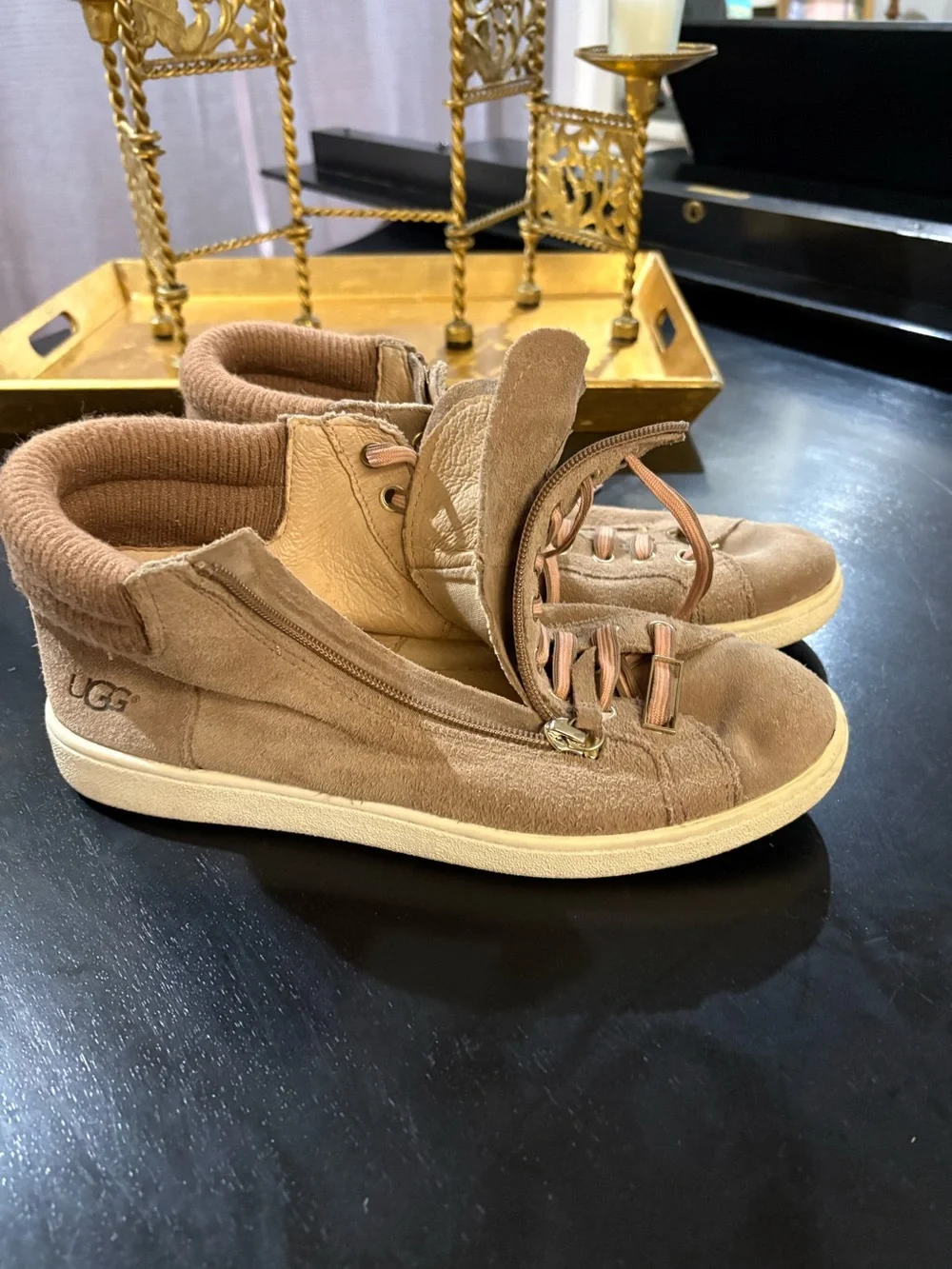 UGG Ladies Taupe Suede Mid-Top Sneakers